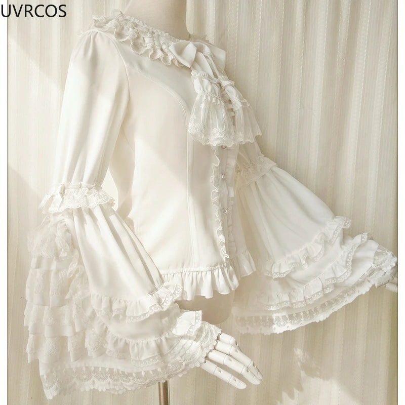 Jirai Kei Black Ruffle Lace Flare Sleeve Button Blouse Secondary image