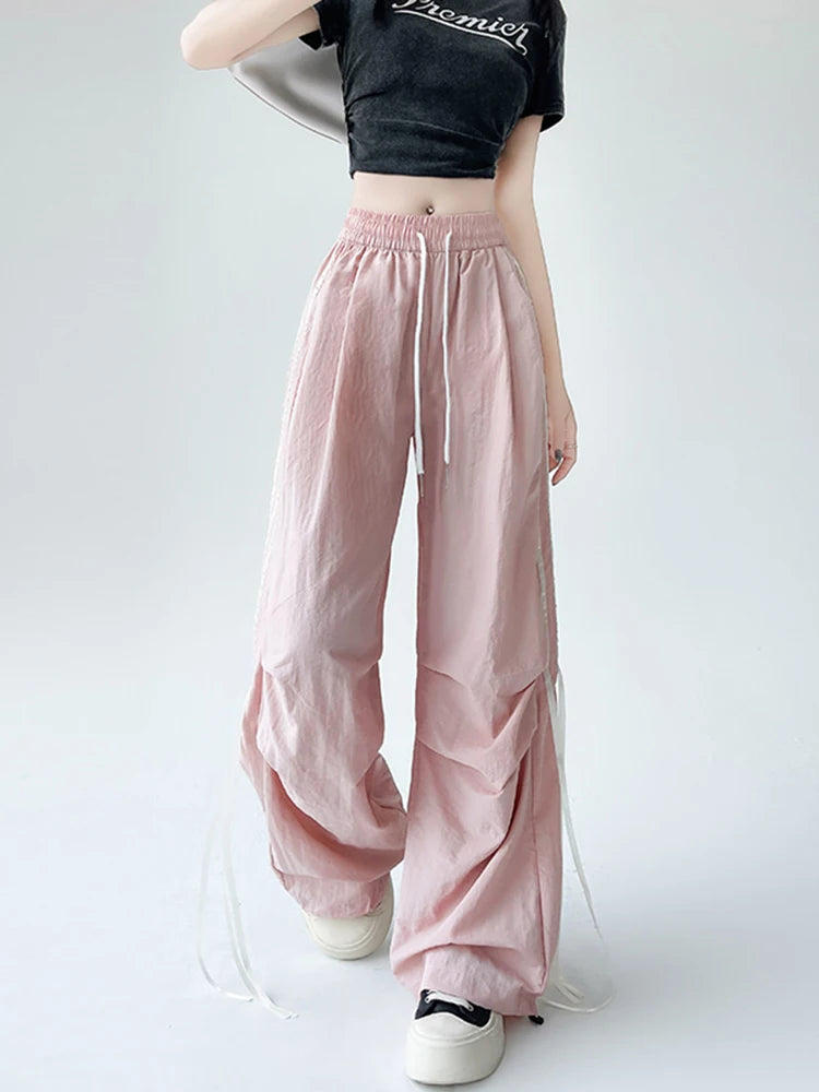 Kawaii Y2k Ribbon Wide Pants Pink Shoptery