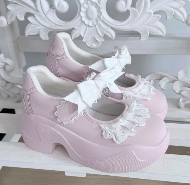 Fairy Kei Pastel Blue Plaid Skirt & Lace Bow Mary Jane Sneaker Set Secondary image