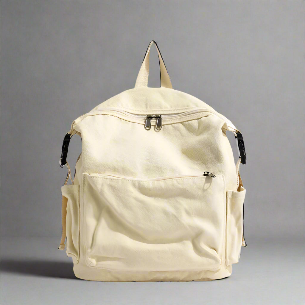 Dusty Plum Canvas Retro Backpack Beige Shoptery