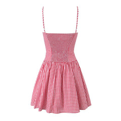 Retro Gingham Lace Button Dress Shoptery