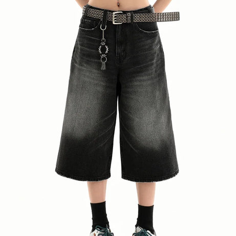 Washed Downtown Y2k Denim Shorts Black Shoptery