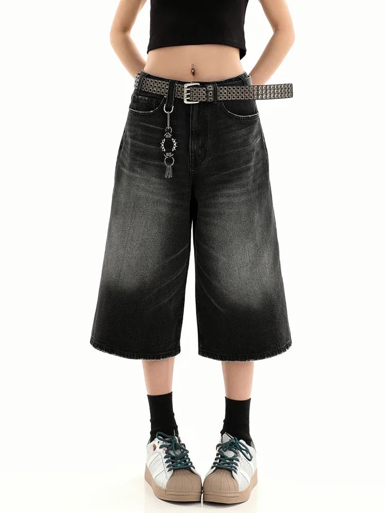 Washed Downtown Y2k Denim Shorts Black Shoptery