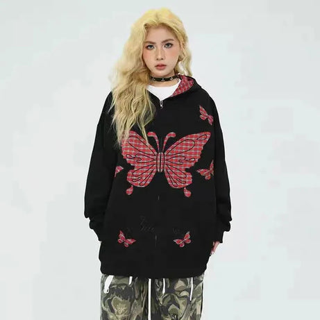 Grunge Flutter Zip-Up Hoodie Shoptery