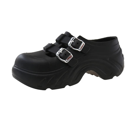 Double Buckle Edgy Slippers black Shoptery