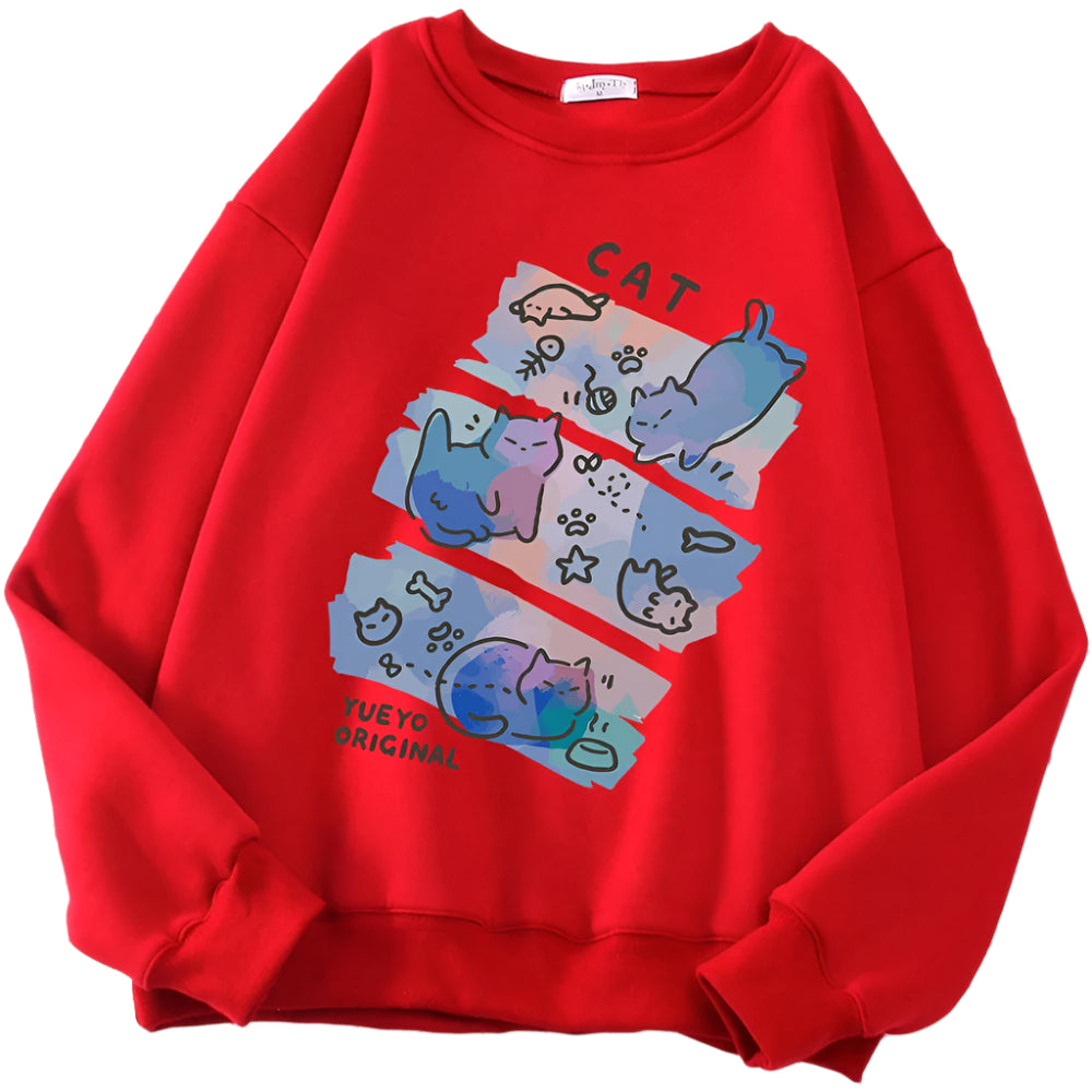 Pastel Meow Mix Kawaii Sweatshirt Red Shoptery