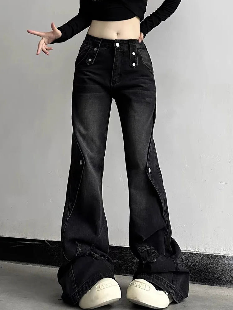 Fall Wide Leg High Waist Jeans Black Shoptery