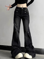 Fall Wide Leg High Waist Jeans Black Shoptery