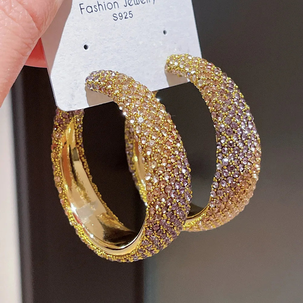 Gyaru Pavé Crystal Statement Hoop Earrings in Hot Pink Shoptery