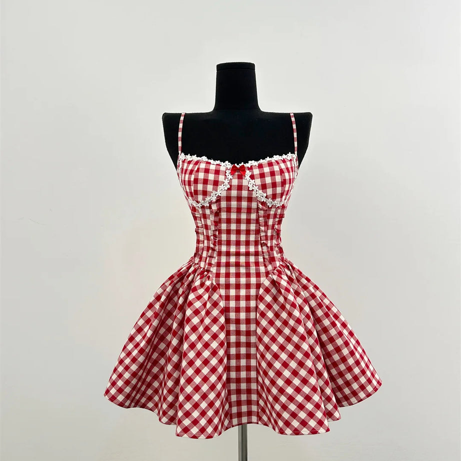 Cherry Gingham Retro Sweetheart Dress Red Shoptery