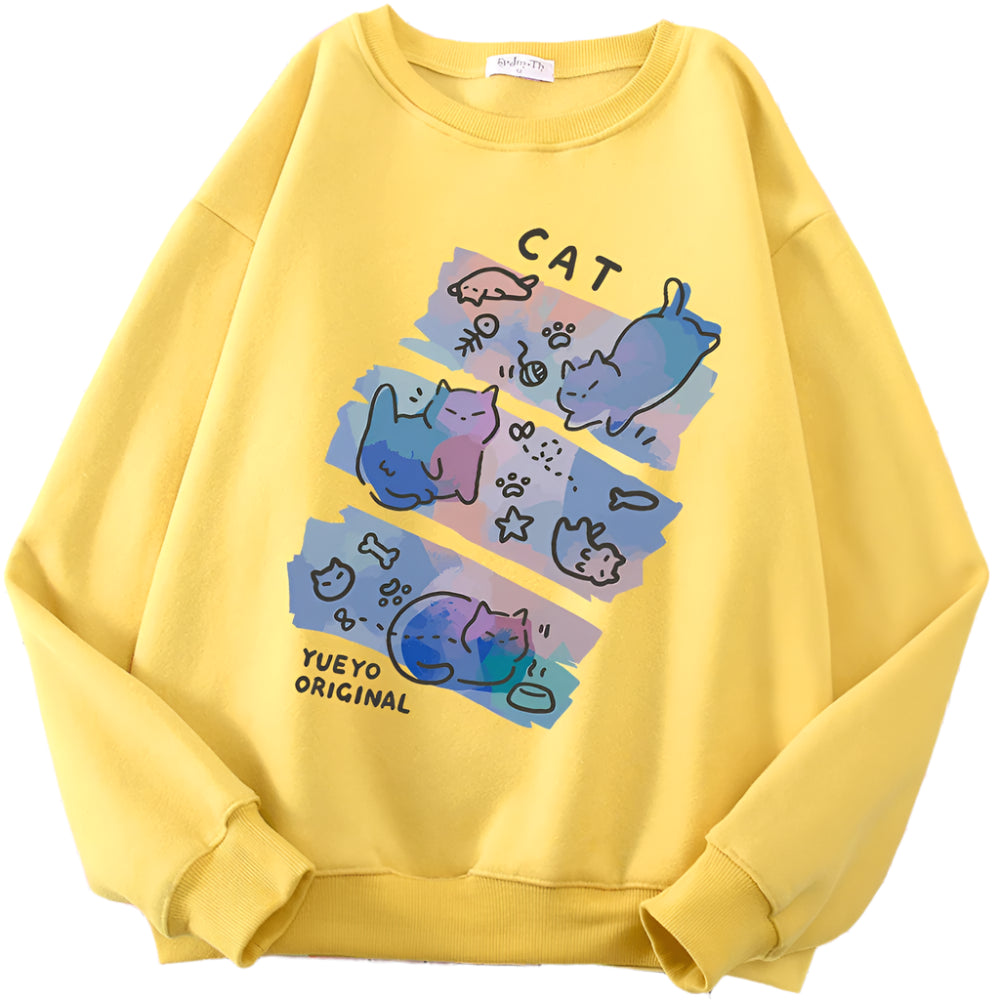 Pastel Meow Mix Kawaii Sweatshirt Yellow Shoptery