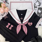 Jirai Kei Black Sailor Uniform Set with Pleated Skirt & Accessories Shoptery