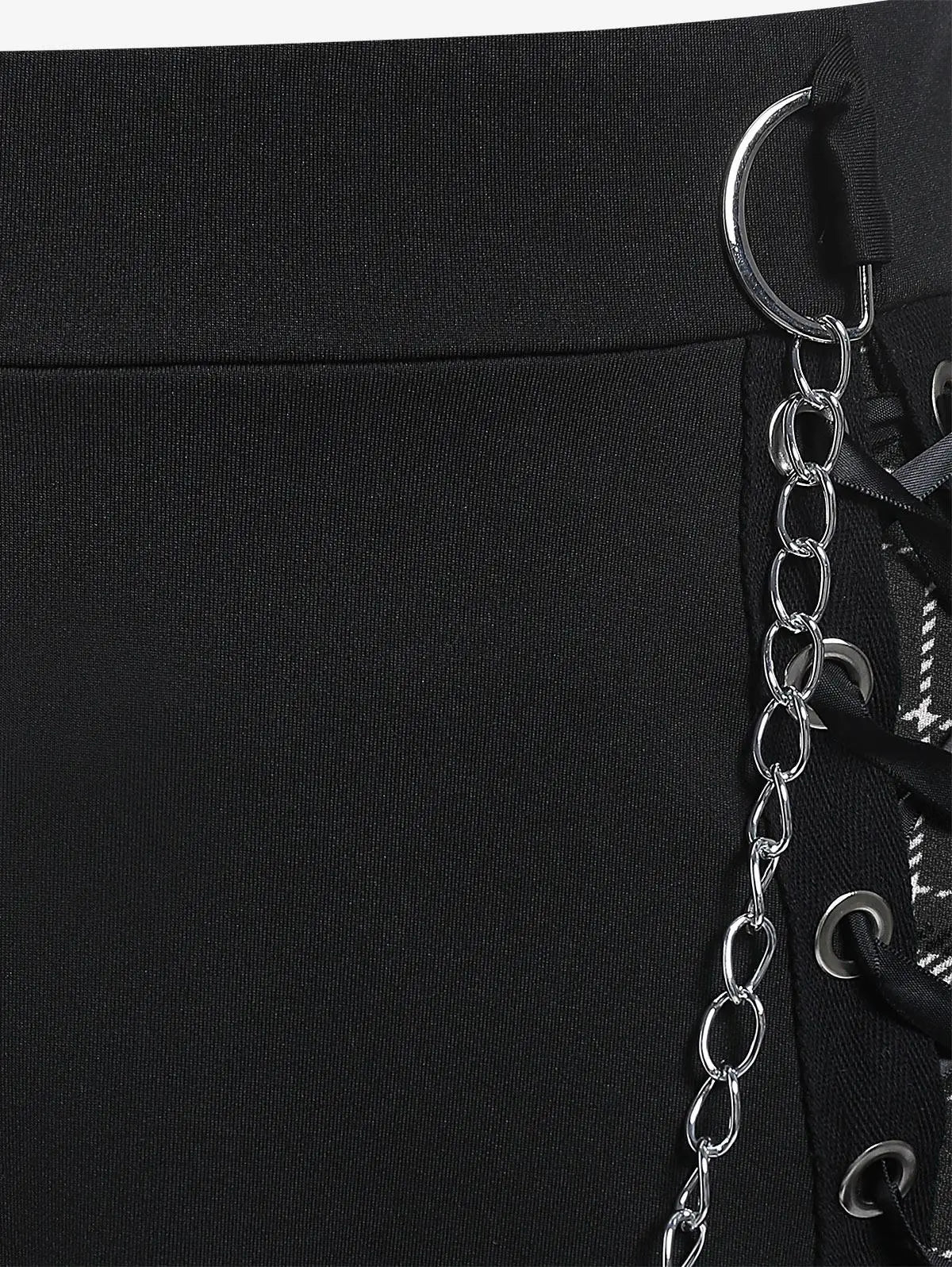 Jirai Kei Black Plaid Lace-Up Chain Mini Skirt Secondary image