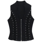 Visual Kei Black Lace-Up Corset Vest with Arm Warmers Set A001-25061 Shoptery