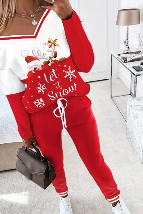 Women's 2 Piece Christmas Stretchy Waist Tracksuit Set