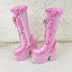 Jirai Kei Faux Fur Lace-Up Knee-High Platform Boots Shoptery
