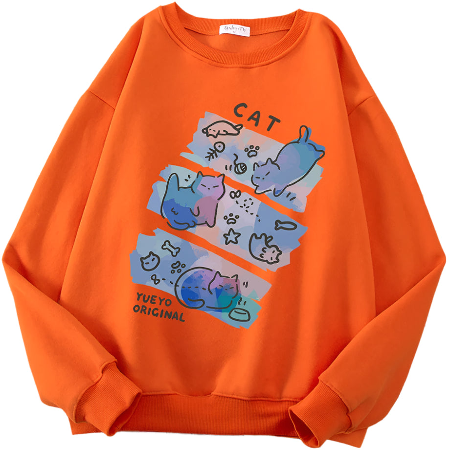 Pastel Meow Mix Kawaii Sweatshirt Orange Shoptery