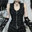 Visual Kei Lace-Up Corset Vest with Spiked Choker & Torn Arm Warmers black Shoptery