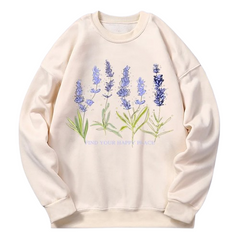 Lavender Bloom Cozy Aesthetic Sweatshirt Beige Shoptery