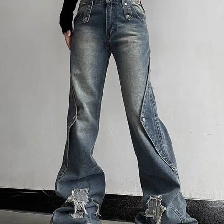 Fall Wide Leg High Waist Jeans Blue Shoptery