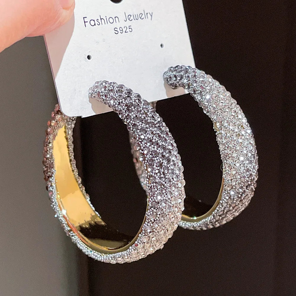 Gyaru Pavé Crystal Statement Hoop Earrings in Hot Pink Black Gradient Shoptery