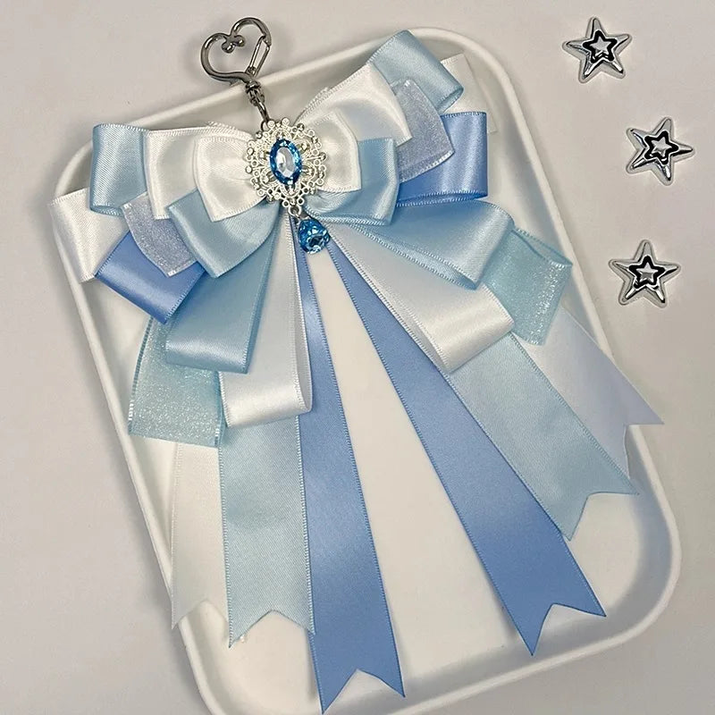 Fairy Kei Mehrlagige Satin-Schleifen-Charme-Anhänger mit Kristalljuwel Zweitbild