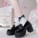 Jirai Kei Patent Platform Loafer with Pearl Heart Buckle & Lace Socks Shoptery