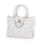 Jirai Kei Quilted Pearl Bow Ruffle Tote Bag in Ivory White White Shoptery