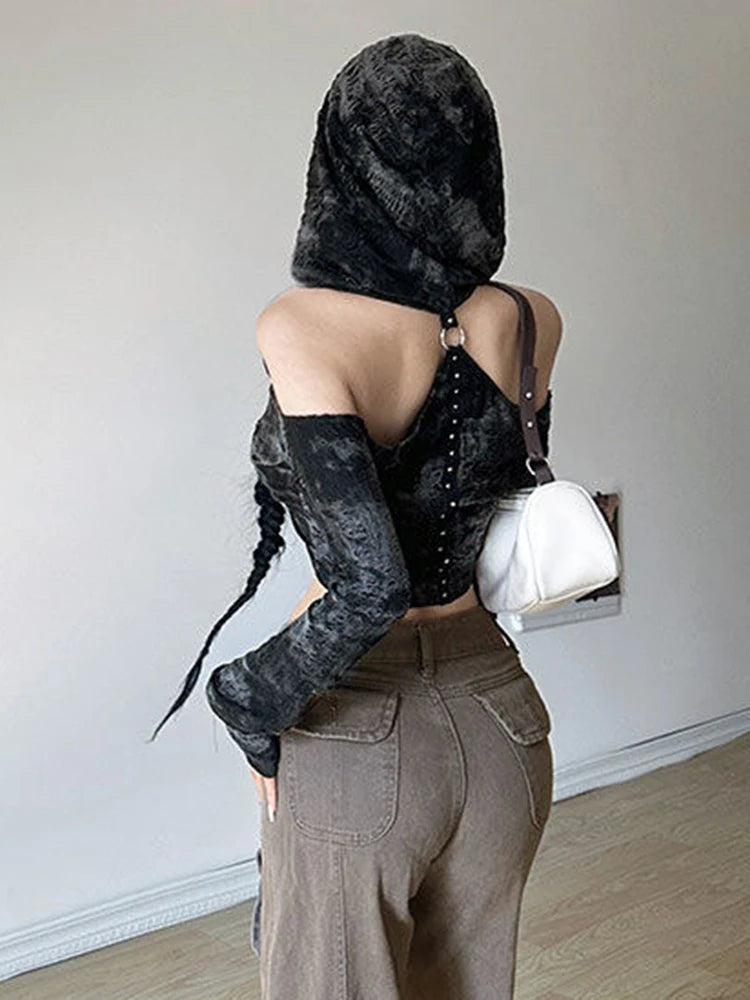 Witchcore Cold Shoulder Alt Hoodie Shoptery