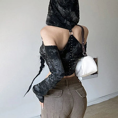 Witchcore Cold Shoulder Alt Hoodie Shoptery