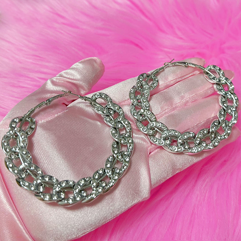 Gyaru Crystal Cuban Chain Link Hoop Earrings Secondary image