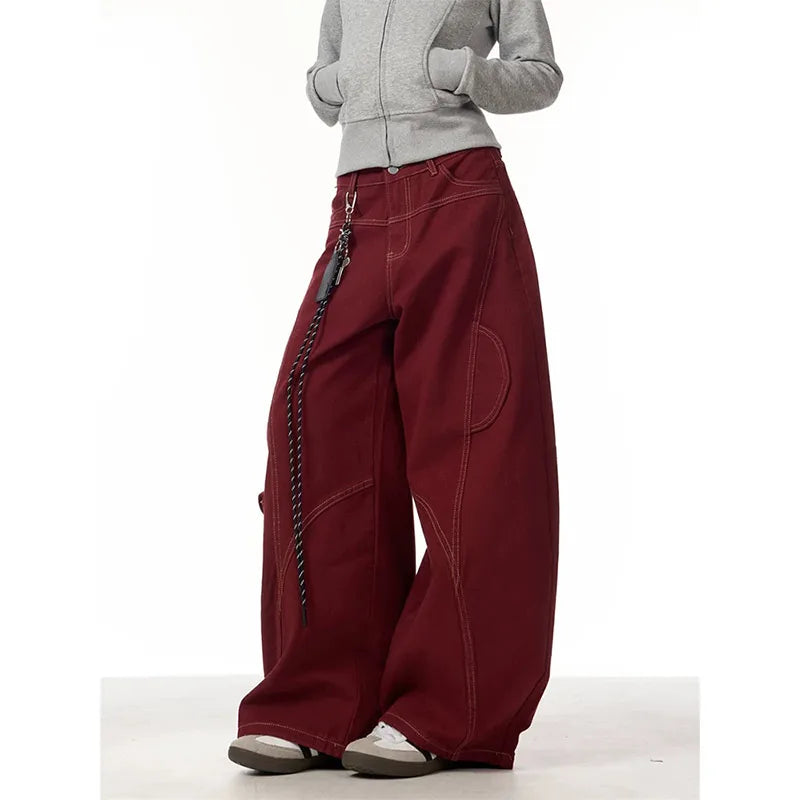 Burgundy Tech Stitch Wide Leg Pants Red Shoptery