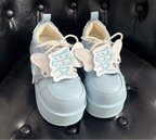 Fairy Kei Pastel Platform Chunky Sneakers with Chain & Kanji Charm blue Shoptery