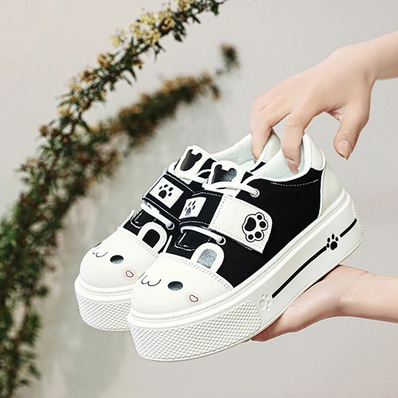 Fairy Kei Pastel Cat Paw Platform Sneakers black Shoptery