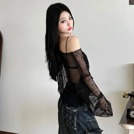 Alt Venom Mesh Off Shoulder Long Sleeve Top Shoptery