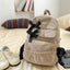 Jirai Kei Corduroy Ribbon Bow Backpack in Cream and Beige Khaki Shoptery