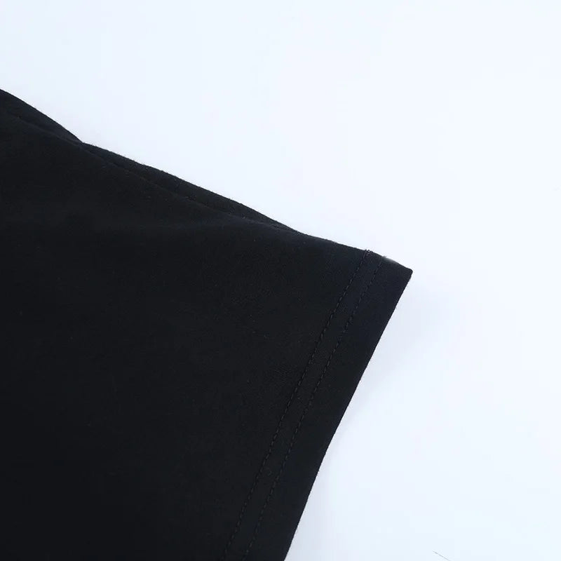 Visual Kei Slashed Fishbone Ring & Safety Pin Cutout Black Tee Shoptery