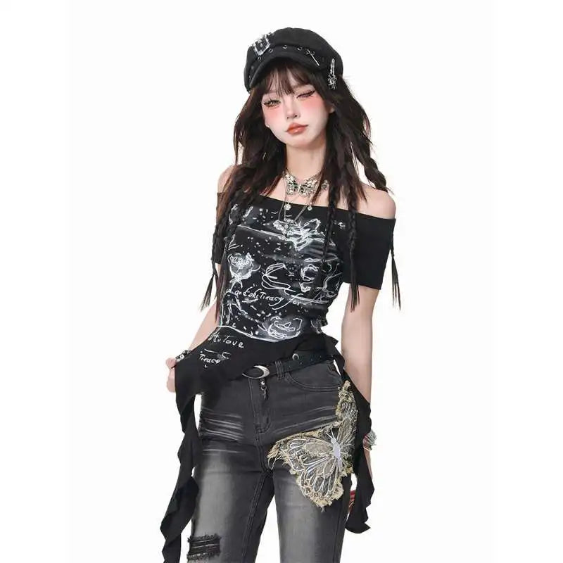 Starlit Chaos Off-Shoulder Alt Top Black Shoptery