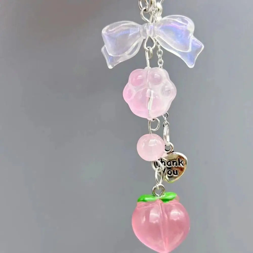 Fairy Kei White Lace Heart & Flower Bead Phone Strap Charm Shoptery