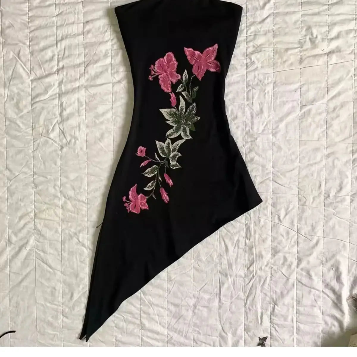 Aesthetic Night Bloom Pointed Dress Black Shoptery