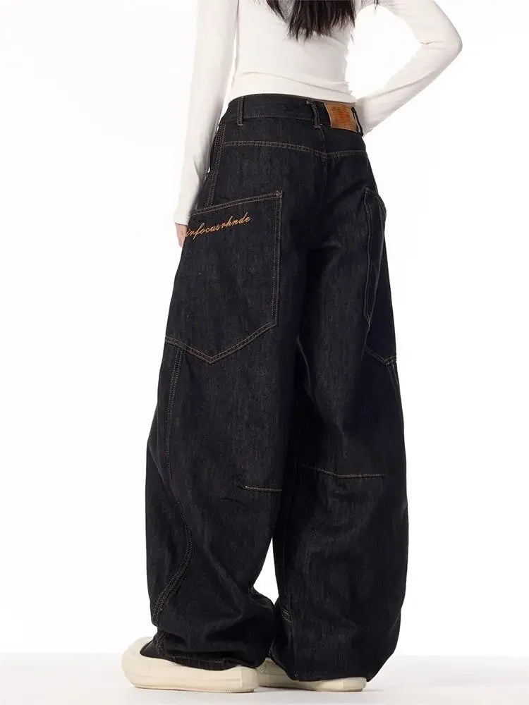Y2K Contrast Stitch Baggy Denim Pants Shoptery