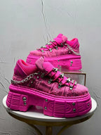 Visual Kei Studded Chain Platform Chunky Sneakers Pink Shoptery