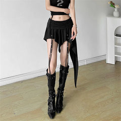 Dagger Lace-Up Hem Alt Skirt black Shoptery