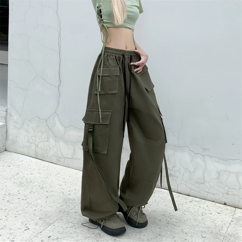 Strap Down Utility Cargo Y2k Pants Army Green Shoptery
