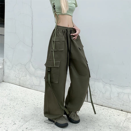 Strap Down Utility Cargo Y2k Pants Army Green Shoptery