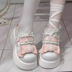 Jirai Kei Nurse Heart Cross Platform Sneakers with Lace & Bow Shoptery