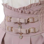 Jirai Kei Cold Shoulder Lace Blouse & Buckle High Waist Tiered Skirt Set Shoptery
