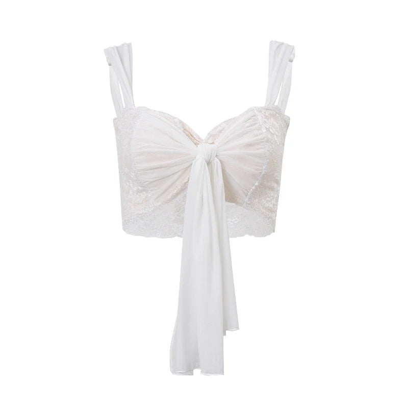 Coquette Cloudkiss Chiffon Crop Top WHITE Shoptery