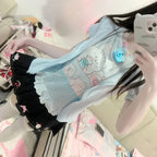 Fairy Kei Pastel Kawaii Cat Print Ruffle Hem Short Sleeve Top Shoptery