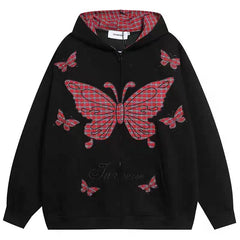 Grunge Flutter Zip-Up Hoodie Black Shoptery